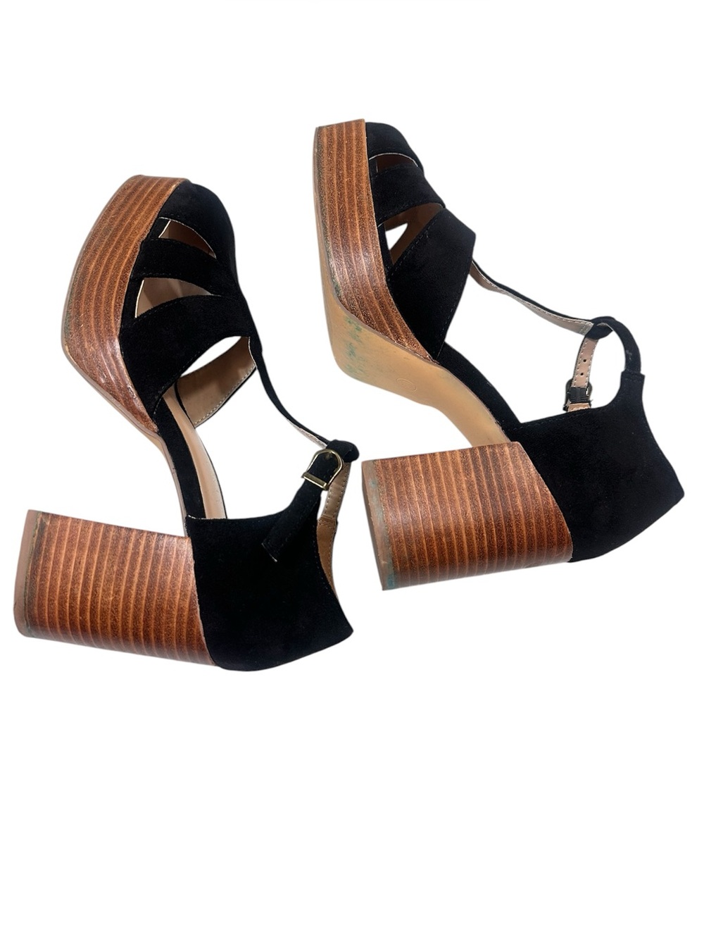 House of Harlow Tizzy Platform Block Heel Ankle Strap  Black Suede Shoes Sz 8M
